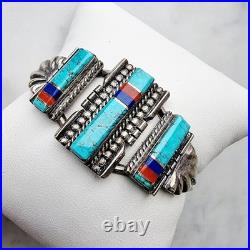 NAVAJO OSCAR ALEXIUS 1975 RARE MULTI GEMSTONE CUFF BRACELET 24.1g