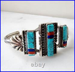 NAVAJO OSCAR ALEXIUS 1975 RARE MULTI GEMSTONE CUFF BRACELET 24.1g