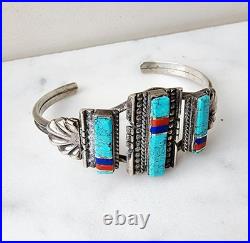 NAVAJO OSCAR ALEXIUS 1975 RARE MULTI GEMSTONE CUFF BRACELET 24.1g