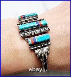 NAVAJO OSCAR ALEXIUS 1975 RARE MULTI GEMSTONE CUFF BRACELET 24.1g