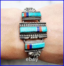 NAVAJO OSCAR ALEXIUS 1975 RARE MULTI GEMSTONE CUFF BRACELET 24.1g