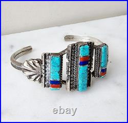 NAVAJO OSCAR ALEXIUS 1975 RARE MULTI GEMSTONE CUFF BRACELET 24.1g