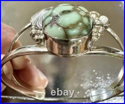 NAVAJO Rare DAMELE TURQUOISE Sterling Silver SQUASH BLOSSOM Cuff Bracelet SIGNED