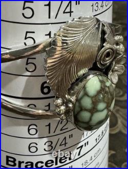 NAVAJO Rare DAMELE TURQUOISE Sterling Silver SQUASH BLOSSOM Cuff Bracelet SIGNED