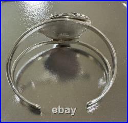 NAVAJO Rare DAMELE TURQUOISE Sterling Silver SQUASH BLOSSOM Cuff Bracelet SIGNED