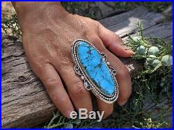 NAVAJO Ring RARE Large Brown Matrix Kingman Turquoise Stone Signed Silver