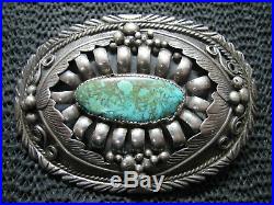 NAVAJO STERLING SILVER TURQUOISE HIPPIE BELT BUCKLE! VINTAGE! RARE! 1970s! 74g