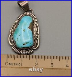 NAVAJO Sterling Silver Turquoise Pendant Signed ROGER APACHITO Rare 11.2g