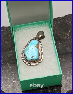 NAVAJO Sterling Silver Turquoise Pendant Signed ROGER APACHITO Rare 11.2g