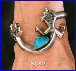 NAVAJO YEI TURQUOISE BRACELET 23g Sterling Silver Signed F. Joe Rare Essential