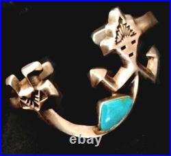NAVAJO YEI TURQUOISE BRACELET 23g Sterling Silver Signed F. Joe Rare Essential