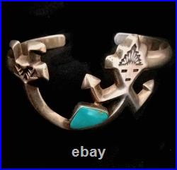NAVAJO YEI TURQUOISE BRACELET 23g Sterling Silver Signed F. Joe Rare Essential