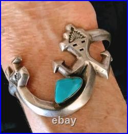 NAVAJO YEI TURQUOISE BRACELET 23g Sterling Silver Signed F. Joe Rare Essential