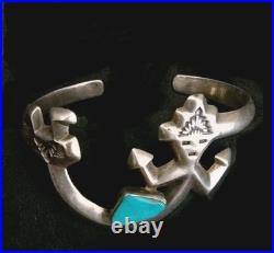 NAVAJO YEI TURQUOISE BRACELET 23g Sterling Silver Signed F. Joe Rare Essential