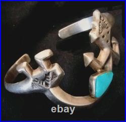 NAVAJO YEI TURQUOISE BRACELET 23g Sterling Silver Signed F. Joe Rare Essential
