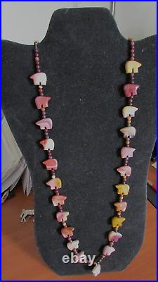 NEW NATIVE AMERICAN ZUNI FETISH BEAR NECKLACE WithRARE MOOKAITE STONES/VERY PRETTY