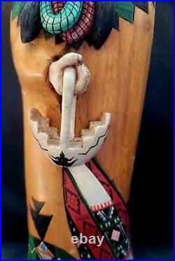Native American 12 Sun Face Kachina Doll Signed Eriacho Zuni Carved Wood Rare