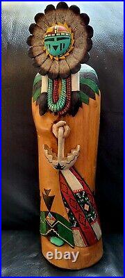Native American 12 Sun Face Kachina Doll Signed Eriacho Zuni Carved Wood Rare
