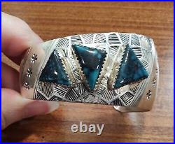 Native American Alice McShirley NAVAJO 925 Silver Turquoise Cuff Bracelet -RARE