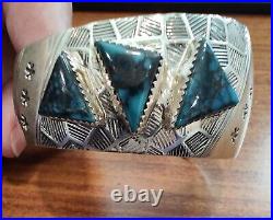 Native American Alice McShirley NAVAJO 925 Silver Turquoise Cuff Bracelet -RARE