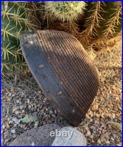 Native American Basket Hopi Antique Buckskin Leather Rim? Rivets Rare