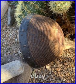 Native American Basket Hopi Antique Buckskin Leather Rim? Rivets Rare