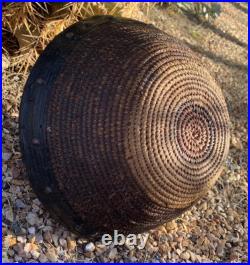 Native American Basket Hopi Antique Buckskin Leather Rim? Rivets Rare