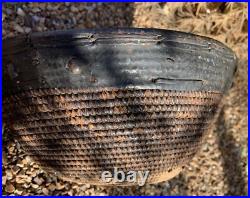 Native American Basket Hopi Antique Buckskin Leather Rim? Rivets Rare
