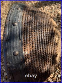 Native American Basket Hopi Antique Buckskin Leather Rim? Rivets Rare
