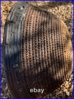 Native American Basket Hopi Antique Buckskin Leather Rim? Rivets Rare