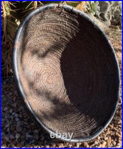 Native American Basket Hopi Antique Buckskin Leather Rim? Rivets Rare