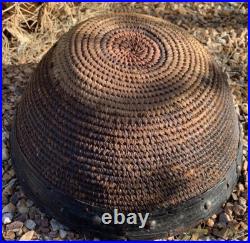 Native American Basket Hopi Antique Buckskin Leather Rim? Rivets Rare