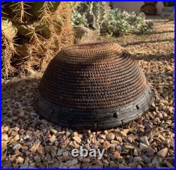 Native American Basket Hopi Antique Buckskin Leather Rim? Rivets Rare