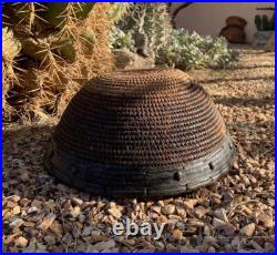 Native American Basket Hopi Antique Buckskin Leather Rim? Rivets Rare