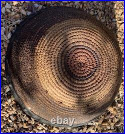 Native American Basket Hopi Antique Buckskin Leather Rim? Rivets Rare