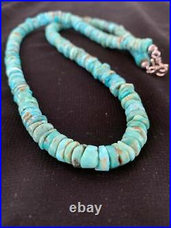 Native American Blue Turquoise Heishi Sterling Silver Bead Necklace Rare 2708