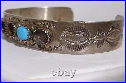 Native American Bracelet Cuff Turquoise Sterling Silver Traditional Navajo Rare