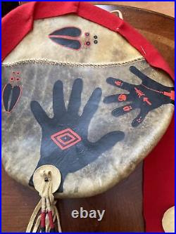 Native American Ceremonial Leather Painted Shield, 16.5 Rare Powwow Dance Find