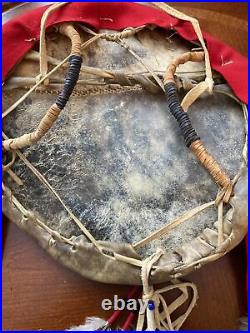 Native American Ceremonial Leather Painted Shield, 16.5 Rare Powwow Dance Find