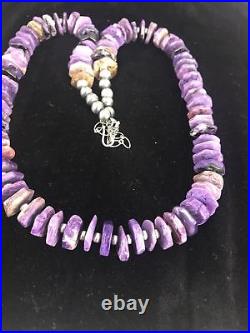 Native American Charoite Strand Sterling Silver Necklace Navajo Gift Rare S391
