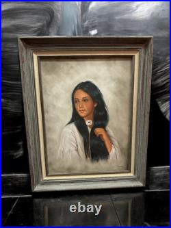 Native American Girl D. Merchant Art Painting Rare Beautiful Art Piece Exquisite