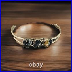 Native American Handmade Sterling 925 Black Jack Turquoise Cuff Bracelet 7 Rare