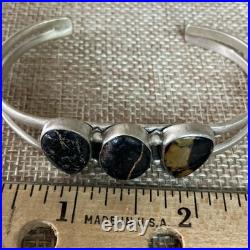 Native American Handmade Sterling 925 Black Jack Turquoise Cuff Bracelet 7 Rare