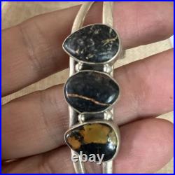 Native American Handmade Sterling 925 Black Jack Turquoise Cuff Bracelet 7 Rare