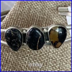 Native American Handmade Sterling 925 Black Jack Turquoise Cuff Bracelet 7 Rare