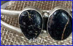 Native American Handmade Sterling 925 Black Jack Turquoise Cuff Bracelet 7 Rare