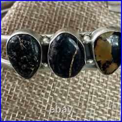 Native American Handmade Sterling 925 Black Jack Turquoise Cuff Bracelet 7 Rare