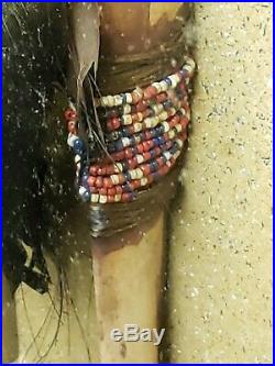 Native American Indian Rib Bone War Club Hide Wrapped Wood Clay Ball Rare Native