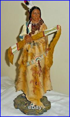 Native American Indian Warrior W Buffalo War Robe Resin Statue RARE