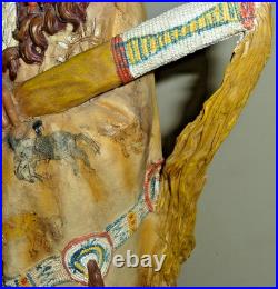 Native American Indian Warrior W Buffalo War Robe Resin Statue RARE
